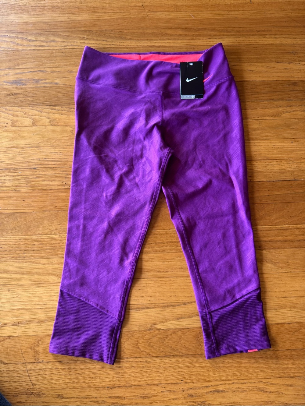 Nike Girls' Purple Capri Leggings with Pink Waistband Accent